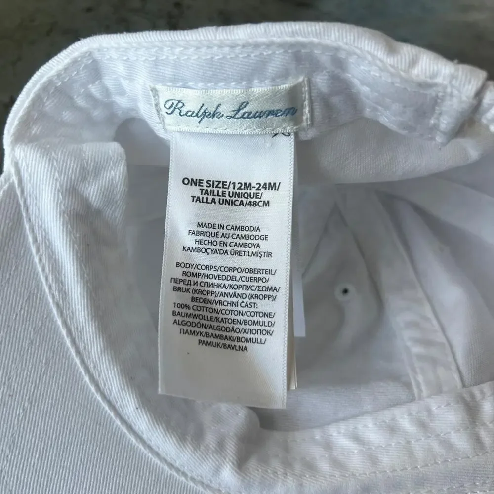 Polo Ralph Lauren Toddler Hat 12-24M White Cotton Baseball Cap Navy Pony Logo